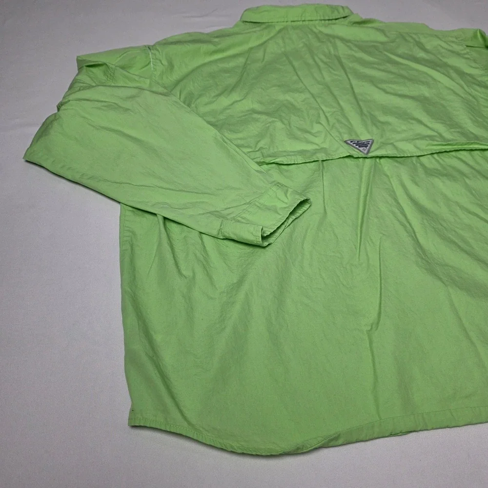 Columbia PFG Fishing Shirt Mens 2XL Lime Green Long Sleeve Button Up FS7120